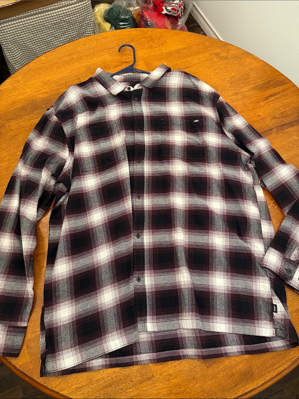 Vans Men’s Burgundy and Black Plaid Button-Down Shirt xxl